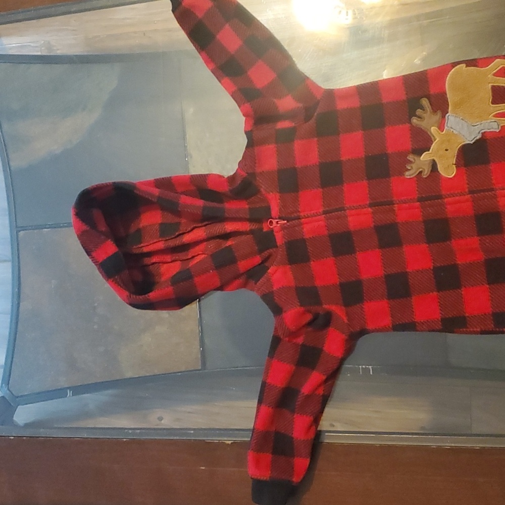 Kids/ Toddler's Red and Black Plaid Zip up Onzie - Picture 3 of 5